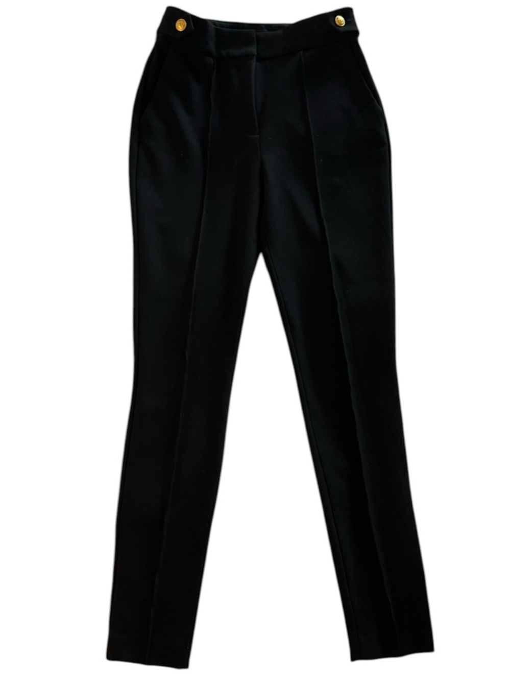 Express Editor Pants Size 4R Black High Waisted Gold Crest Button Skinny Leg